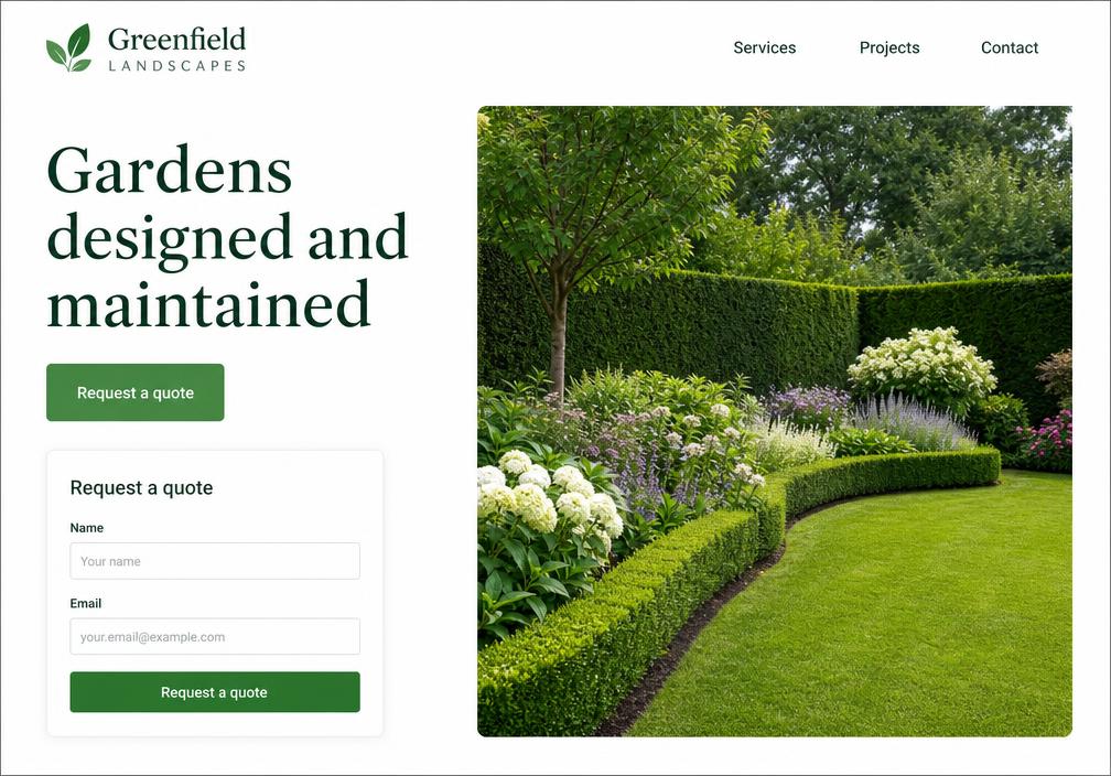 Website built for Greenfield Landscapes, Durban