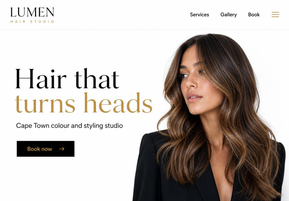 Website built for Lumen Hair Studio, Cape Town